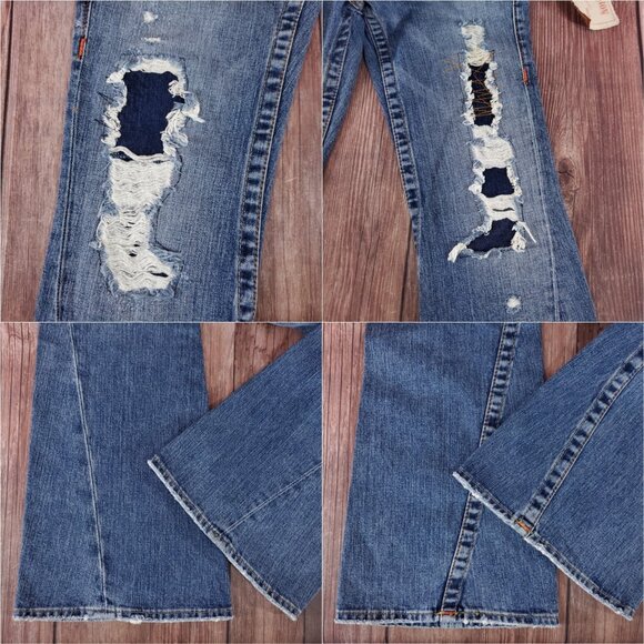 NWT True Religion Womens Size 26 Joey Row Seat Flap Flare Distressed Denim Jeans - Picture 8 of 15